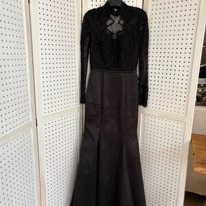 La Femme Black Long Sleeve Gown